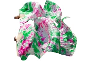 LEEMIMAN 1 Paar handgefertigter Bauchtanz-Fächer aus Seide, 1,8 m, Grün , Large