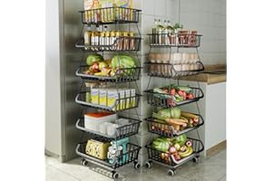 CarolynDesign Kosze do przechowywania w kuchni Pojemniki do przechowywania z czarnego drutu z kółkami i stopami, (kosze 6-poziomowe)