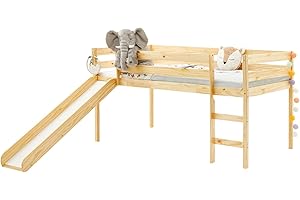 IDIMEX Cama alta con tobogán Benny para niños, madera de pino maciza, lacada natural, 90 x 200 cm (ancho x largo)