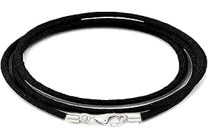 Findout Collar de cadena de cordón de seda negro de 3 mm con cierre de langosta de plata de ley 925, cadena de cuerda suave y lisa unisex para mujeres, hombres, niñas y niños de 14-36 Inch