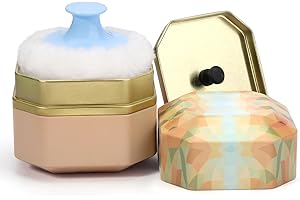 LIONVISON Boîte à poudre pour bébé,boîte à poudre de talc pour le corps avec houppette souple pour les femmes,boîte à poudre de voyage pour la maison pour la poudre de talc et la poudre libre(Orange)
