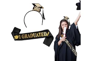 HXLJHALG 2025 Graduation Cap Headband Graduate Satin Sash Grad Decoration Set for Women, Black Bachelor Headband, 2025 College Graduation Party Ceremonial Photo Props for Women Girls