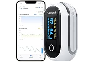Vibeat Rechargeable Bluetooth Pulse Oximeter Approved UK with Continuous Monitoring Built-in Offline Storage, Oxygen Monitor finger Adults for Sleep Apnea and Heart Rate Oxygen Saturation, Free APP