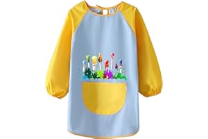 SINRAD Grembiule Da Pittura Impermeabile,Giacca Da Pittura Per Bambini,Grembiule Da Pittura a Maniche Lunghe,Adatto Per Dipingere, Cucinare, Mangiare(Giallo,Per Ragazze e Ragazzi)