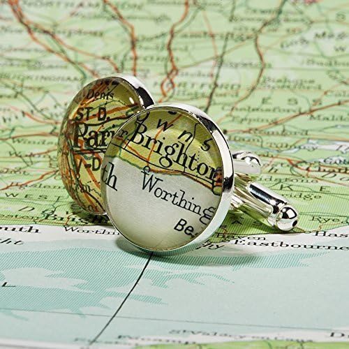 Silver Plated Map Cufflinks personalised with Gift box - Free &amp; fast delivery