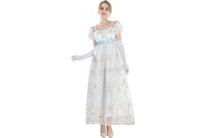 CR ROLECOS Robe victorienne, robe de Régence anglaise pour femme - Robe de bal bouffante style Bridgerton avec gants