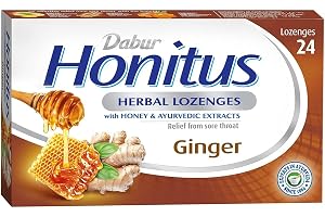 Dabur Honitus Herbal Lozenges 24s | Effective Relief from Cough, Strep Infection & Sore Throat Pain | Ginger Flavor