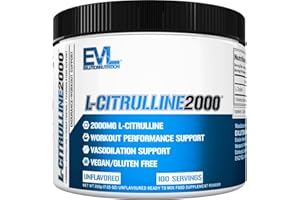 Evlution Nutrition L-Citrulline2000, Ultra-Pure Plant-Based Citrulline Powder Supplement, Enhance Muscle Strength and Vascularity, Powerful NO Booster, 100 Vegetarian Servings