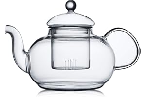 CnGlass Théière en verre sans danger pour la cuisinière, théière transparente avec infuseur amovible 1200ML/40,6oz, théière à thé en feuilles et en fleurs