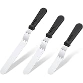 U-Taste Icing Spatula, 18/0 Steel, Set of 3, Black | 5.9/7.9/25cm, Premium PP Plastic Handle, Angled Icing Spatula Set for Ca