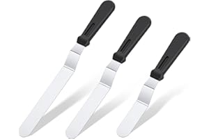‎U-TASTE U-Taste Zestaw 3 szpatułek do lukru: nóż do palet do ciasta ze stali nierdzewnej, wygięta szpatułka do pieczenia i dekorowania ciast, metalowe ostrze 15/20/25 cm z plastikowym uchwytem 12 cm (Czarny)