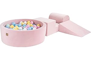 MEOWBABY Parco Giochi in Schiuma con Piscina di Palline 90x30cm/200 Palline per Bambini - Blocchi Morbidi, Velluto, Rosa Chiaro: Azurro/Bianco/Rosa Pastello/Giallo Pastello/Menta