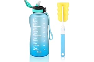 MYFOREST 2,2 Liter/2200ml großer Trinkflasche, Zeitmarkierung für motivierende Flüssigkeitszufuhr, sturzsicher, BPA-frei, Klappverschluss/Trinkhalm/weite Öffnung für Reinigung: kalt/heiß Wasserflasche