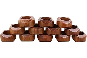 Ajuny Handmade Wooden Napkin Ring Set with 12 Pieces Side Cut Design 1.5 Inch Napkin Holder for Table Decoration Wedding Dinner Party and Daily Use