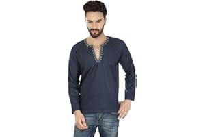 MapleClothing Hemd Gesticktes Männer Kurz Kurta Cotton Mode Indien Bekleidung