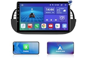 Ossuret Radio de Coche Compatible con FIAT 500 2007-2014, Android 12 Navegación GPS con Carplay/Android Auto Weather Display Control del Volante 8-Core UPC 6+64GB WiFi 4G LTE SWC Mirror Link (Negro)