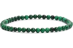 LAKADA Bracelet en véritable pierre précieuse avec perles rondes de 4 mm - Différentes longueurs - Bracelet porte-bonheur talisman cadeau