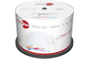 PRIMEON DVD-R 4.7GB/120Min/16x Cakebox, photo-on-disc ultragloss, Water resistant, Inkjet Full Size Printable Surface (50 Disc)