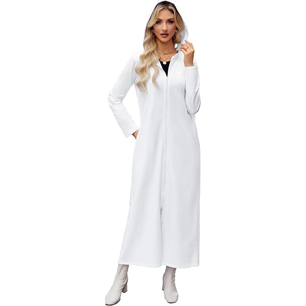 Peignoir De Bain Femme Long Avec Capuche - Coton Doux - Fermeture Éclair - VOGMATE
