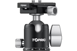 Toprig Mini Ball głowica obrotowa 360°, głowica 36 mm w aluminium Maksymalne obciążenie 44lb/20kg z wkrętami 1/4" i gwintem 3/8" i płytą szybkomocującą do aparatu, DSLR, statywu, monopod