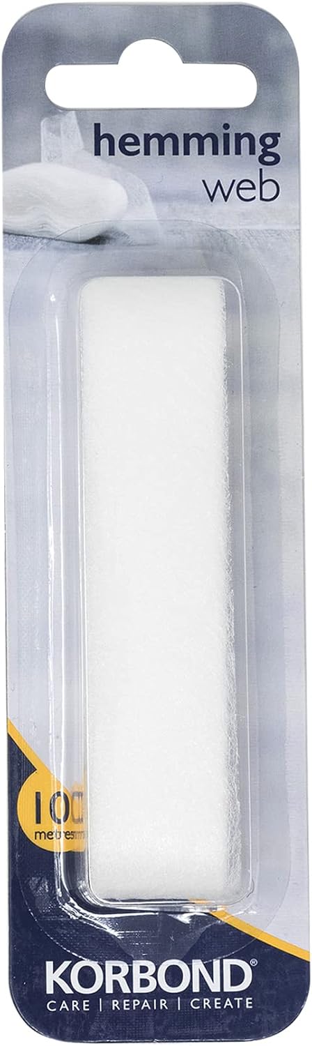 Korbond Hemming Tape 10m x 2cm - White – Invisible Mending Tape for Fabric - Iron On Hem Tape - NO Sewing Required Adhesive Fabric Tape, Webbing Tape, Hemming Tape