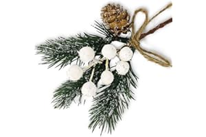‎MOROFME Morofme 8pcs Künstliche Weihnachten Picks, Weiße Weihnachten Beeren Stiele Kiefer Zweige Kegel Holly Spray Winter Urlaub Floral Pick für Dekor Kranz Girlande Handwerk Xmas Baum
