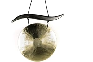 Feng Gong-Set/Wind Gong 30 cm, inklusiv geschwungenem Holzaufhänger aus Holz sowie einem Holz-/ Baumwollklöppel -7071-