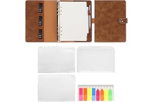 SKYCASE A5 PU Leather 6-Ring Binder Notebook with Refill Paper, Sticky Notes and Magnetic Buckle for 6 Hole Filler Paper - Brown