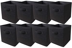 BonChoice Foldable Storage Cubes Boxes Pack of 8 with Handle for Home Organization, Fabric Wardrobe Storage Box Organizer Basket Bins for Clothes Bedding Toys Towels, Collapsible & Durable (Black, 8)