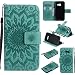 Produktbild Hozor PU Leder Hülle für Samsung Galaxy A3 2017 / A320 4.7 zoll Embossing Prägung Blumen Muster Ledertasche Weiche TPU Soft Rückseite Abdeckung Handytasche Bumper Schutzhülle Brieftasche Flip Case Wallet Cover Bookstyle Handyhülle Tasche Anti-Scratch Shell Folio Klapphülle mit Standfunktion Magnetverschluss und Kredit Kartenfächer - Hellgrün