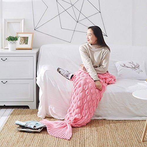 Umeicool Meerjungfrau Decke häkeln Handbuch weich Waage Kesselstein Vier Jahreszeiten Schlafsack Decken Für Kinder oder Erwachsene (Rosa) - 3