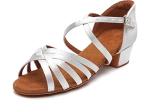 ROSEFINCH Chaussures de Danse Latine Professionnelles pour Femme à Talons Bas de 3,5 cm pour Filles Latine, Chacha, Salsa, Jazz, Danse de Salon pour débutants