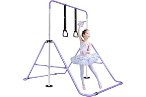 BPB Gymnastics Bars, Folding Horizontal Bar Gymnastics Training Equipment, Junior Training Kip Bar Adjustable Height with Gymnastic Rings for Kids Expandable Gymnastics Training Bar