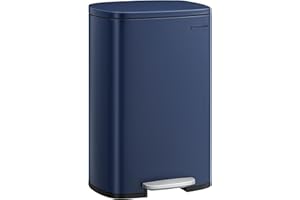 SONGMICS Kitchen Bin 13 Gallon (50 L), Pedal Rubbish Bin, Soft Close, Step-On Pedal, Steel, Inner Bucket, Blue LTB050L02