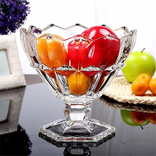 LOSTRYY Glass round fruit fruit transparent high fruit fruit plate creative modern European fruit plate large living room dishes tableware, B