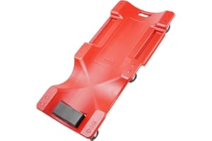 VEVOR Camilla Mecánica de Plástico, Carga de 158,8 kg, con Cuerpo Ergonómico Moldeado de HDPE, Reposacabezas Acolchado, 6 Ruedas, para Taller de Reparación de Automóviles, 1000 x 470 x 115 mm, Rojo