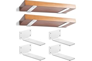 YFCVIP 4 Pack Floating Shelf Brackets 15 cm, Heavy-Duty Scaffold Board Shelf Brackets, Wall-Mounted Metal Wall Shelf Support, 75KG Load Capacity(White)
