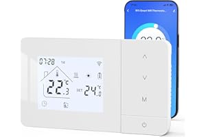 BEOK CONTROLS Beok Thermostat Chaudiere gaz à Pile,Thermostat WiFi Mural,Thermostats Connecté 2 Fils,Programmable quotidiennement,Alimentation par Batterie ou USB,Commande vocale Via Alexa ou Google Home,Blanc