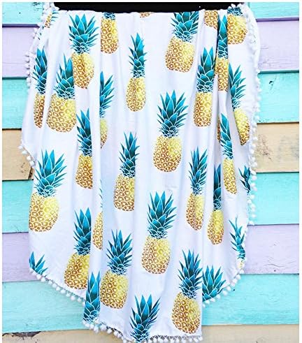 61'' Round Fruit Pineapple Tapestry Beach Picnic Throw Yoga Mat Towel Blanket Bohemian Hippie Beach Towel