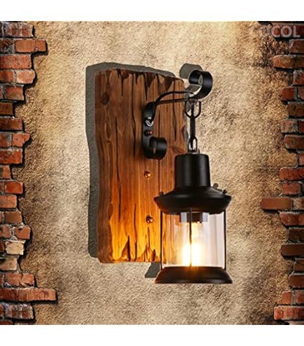 E27 Wandlamp van hout in industriële stijl met lampenkap