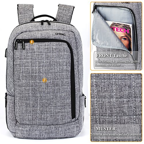 DTBG leichtgewichts Rucksack mit USB Anschluss Business Backpack l  ssiger Arbeit Rucksack Studenten Schule Rucksack mit Anti-Diebstahl Tasche Laptop 