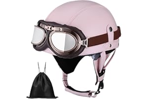 BDTOT Casque de Moto Vintage Cuir Retro Vintage Scooter Open Face Demi Casque de Cuir avec Lunettes Certifié ECE Bols pour Homme et Femme Adultes Demi-Casques avec Sac de Rangement