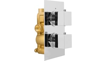 NES HOME Temel Square 2 Dial 1 Way Chrome Concealed Thermostatic Shower Mixer Valve