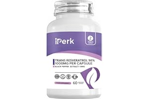 IPERK Trans Resveratrol 1000 mg (Per Capsule) 60 Vegan Capsules Non GMO Made in The UK in HACCP ACCREDITED Facilities