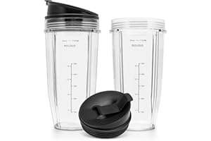 FEILIFAN Lot de 2 gobelets de rechange de 710 ml avec couvercle à siroter et joint pour extracteur Nutri Ninja Pro, compatible avec Ninja Auto-iQ Blender BL642 BL450 BL480 BL480D BL490 BL491 BL492 BN801