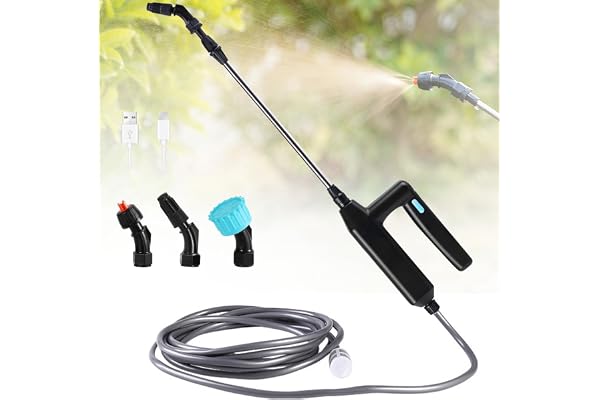 DOUBFIVSY Pulvérisateur Électrique de Jardin avec 3 Buses et 5M de Tuyau, USB Rechargeable, Protection des Plantes, Désherbage et Lavage de Voiture (7.2V)