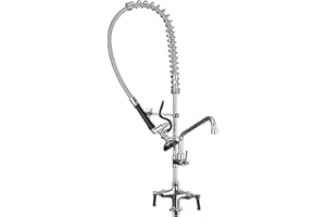 Commercial Pre Rinse Spray Tap, POUGEO Pedestal Single Hole Deck Kitchen Mixer Faucet Chrome with High Pressure Sink Spray Head and 12 inch Add on Spout,48 Inch High Pressure Taps