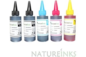 500ml Universal Premium dye Refill Printer Ink Bottles kit includes 200ml x Black, 100ml x Cyan, 100ml x Magenta and 100ml x Yellow to empty Refillable ink cartridge or CISS system by Natureinks