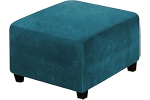 XJHKG Footstool Cover Velvet, Square Stretch Footrest Foot Stool Storage Ottoman Pouffe Slipcover Sofa Protector with Elastic Bottom (Teal)