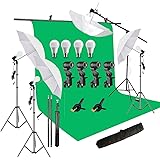 HIFFIN Green Screen Backdrop 6x10 ft with 9 ft Stand - 6x9 ft Photography Backdrop with 2 Pcs Spring Clamps, 1PCs Carry Bag (